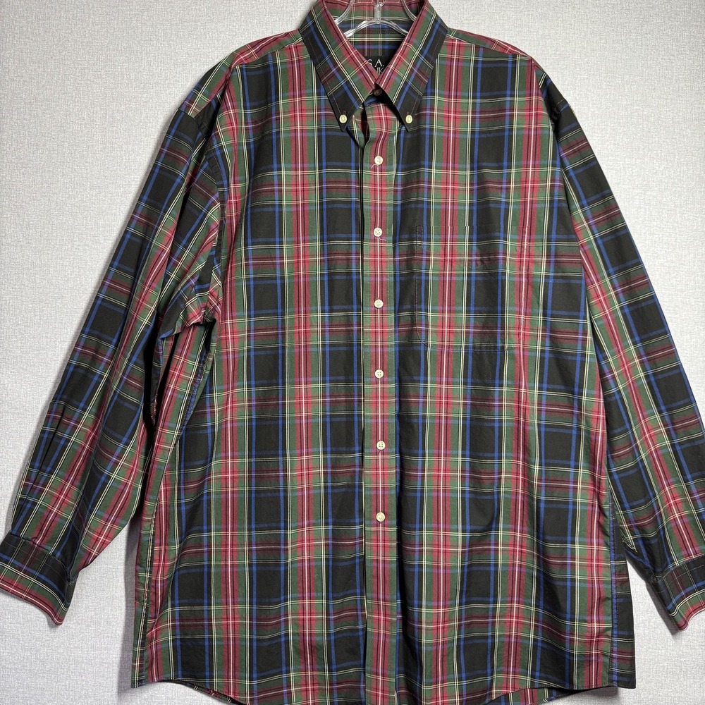 Jos A Bank‎ Shirt Mens Large Multicolor Plaid Long Sleeve Traveler's Collection